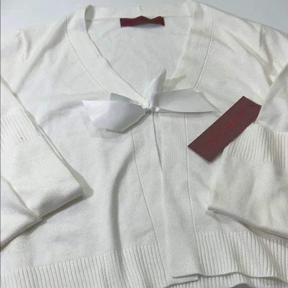 Elegant Women's V-Neck Sweater in Cream - Picture 13 of 16